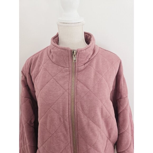 Bagatelle Quilted Cotton French Terry Zip Up Pink Stand Collar Womens Jacket XL - Picture 2 of 13
